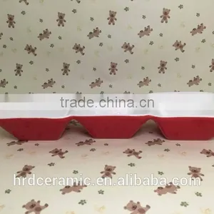 Stocked Three Small Ceramic Grids Red Dinner Plate thumbnail-5