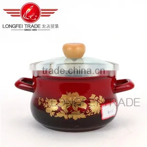 New Design With Custom Logo Persimmon Type Enamel Casserole Set Turkey Pot With Glass Lid thumbnail-1