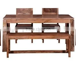 Solid Wood Natural Finish Six Sitter Wooden Dining Set With Bench thumbnail-1