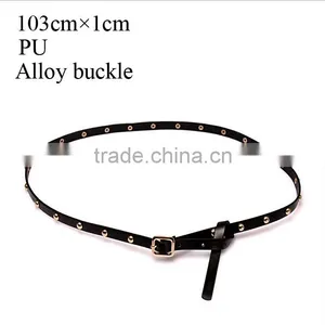 Wholesale Rivet Decorated Square Buckle Sex Women Lady Thin PU Waist Belt thumbnail-1