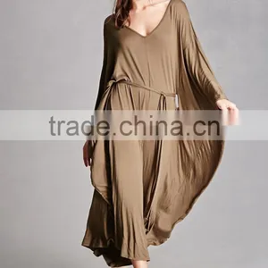 New Design Ladies Suit One Piece 95% Rayon, 5% Spandex Self-tie Waist Dolman Cocoon Custom Made Wide Leg Ladies Jumpsuit thumbnail-2