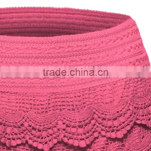 Women's Elastic Waist Lined Crochet Lace Scallop Hem Casual Mini Summer Shorts thumbnail-3