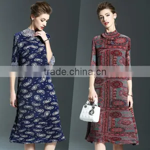 Ancient Printing High Neck Oversize Spring Dresses for Fat Lady thumbnail-1