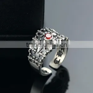 Adjustable Personalized Cool Punk Jewelry Pokerface Silver Red Diamond Fashion Men's Ring thumbnail-5