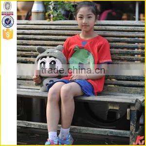 Summer Short Sleeve Red Cotton Girl T-shirt Suit thumbnail-1
