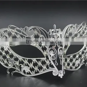 Laser Cut Metal Venetian Mask Masquerade Mardi Gras Silver Gold With Rhinestone thumbnail-1