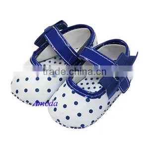 Baby Royal Blue White Polka Dots Leather Crib Shoes 0-18M thumbnail-1