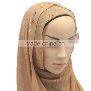 Hot Sale Muslim Chiffon Hijab Scarf With Glitters and Rhinestone Women Fashion Headscarves thumbnail-3