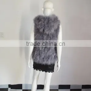 SJ007-01 Top Quality 2017 Fashion Apricot Turkey Feather Vest thumbnail-6