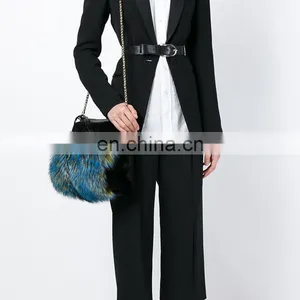 Classy Ladies Colorful Fox and Black Rabbit Fur Shoulder Bag thumbnail-4