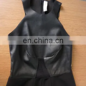 Ladies Sexy Sheep Leather and Knitted Fabric Skirt With Gold Zipper in Side and Back thumbnail-4