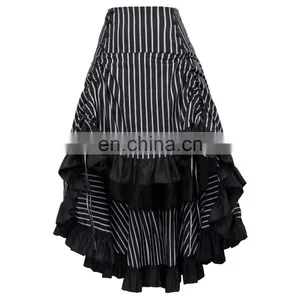 Belle Poque Striped Gathered Steampunk Vintage Gothic Style Black High-Low Skirt BP000345-2 thumbnail-1