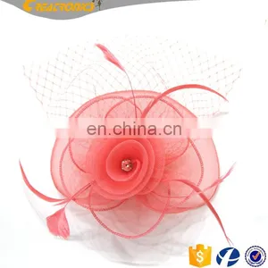High Quality Elegant Design Rose Flower Handcraft Fascinator Hats With Veil Bridal Hair Accessories thumbnail-4