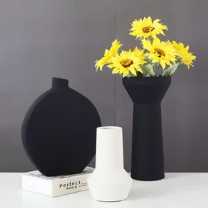 Large White Black Round Hand Made Ceramic Vase Home Decoration For Exhibition Hall Office thumbnail-2