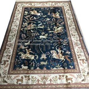 Yamei Lagend Hunting Scenery Handmade Silk Persian Rug and Tapestry for Sale thumbnail-1
