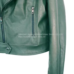 Women's Faux Leather Jacket Motocycle Biker PU Jacket thumbnail-3