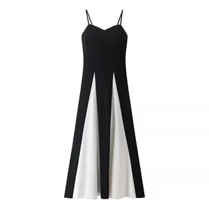 Spring and Summer New European and American Women's Clothing Black and White Color Blocked Suspender Women's Dress thumbnail-1