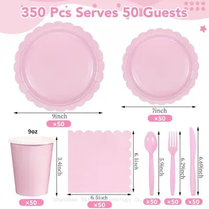 Light Pink Lace Disposable Tableware - for Baby Shower & Birthday Party Supplies thumbnail-4