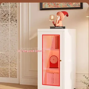 Space-Saving Modular Metal Bookshelf-CBT378 |White Metal Cabinet With Fluted Glass Doors-Eco-friendly Coating-Freedom of Combination thumbnail-4