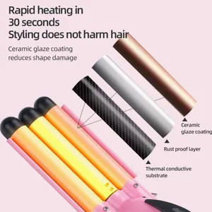Pink Three Tube Curling Stick/big Wave Electric Splint Curler/water Wave Chicken Rolls Stick Big Roll/perm（Wechat:13510231336） thumbnail-2