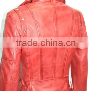 Red Indian Vintage Motorcycle Leather Jacket thumbnail-3