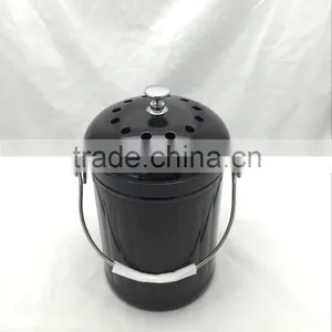 Hot Selling 1gallon Coating Black Color Kitchen Stainless Steel Compost Bin, Compost Pail With Lid and Carbon thumbnail-1