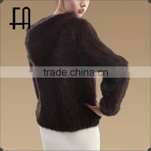 Factory Direct Wholesale Price Mink Knitted Fur Jacket With Hood Zipper Front thumbnail-3