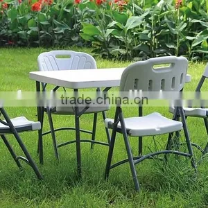 Hight-adjustable Square Dining Room HDPE Plastic Folding Table thumbnail-5
