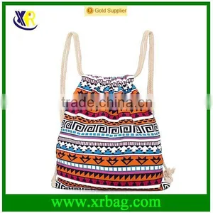 Custom Fashion Style Pattern Cotton Canvas Drawstring Backpack Bag thumbnail-5