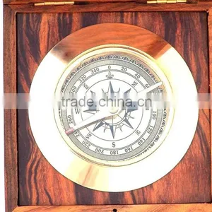 Antique Nautical Solid Brass Compass- Admiral's Desk Compass With Rosewood Box 13410 thumbnail-1