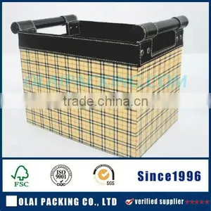 the Plaid Practical Large Capacity Leather Box for Hamper With Handle Top Sale thumbnail-1