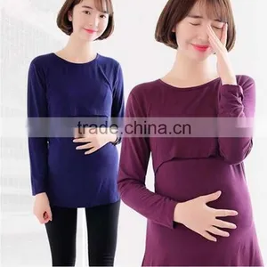 Solid Plus Size Pregnancy Maternity Shirt Peek A Boo Long Sleeve thumbnail-1