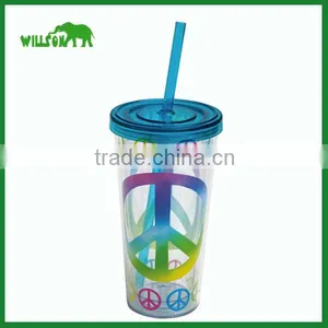 16oz Insulated Plastic Tumbler With Straw/PS Plastic Tumbler With Straw and Lids thumbnail-1