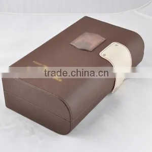 Wholesale Custom High-grade PU Leather 2 Bottles of Red Wine Box, Deep Coffee Color Storage Box thumbnail-1