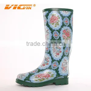 New Fashion Green Color Ladies Rubber Rain Boot Wellies Rain Shoes thumbnail-1
