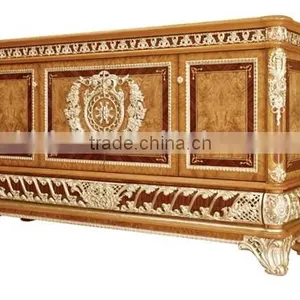 Vintage Style Wooden Sideboard, Antique Wooden Carving Buffet, Luxury Dining Room Painted Decorative Side Cabinet thumbnail-4