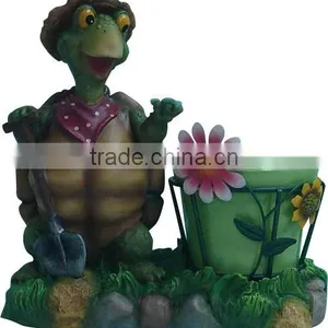 Resin Turtle Figurine With Ceramic Flower Planter thumbnail-1