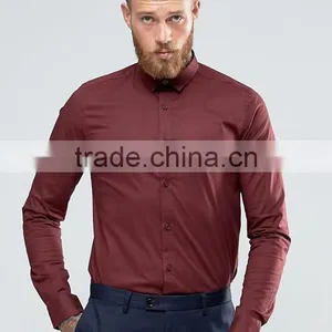 Guangzhou High Quality Custom Long Sleeve Point Collar Mens 97% Cotton 3% Elastane Casual Slim Fit Plum Solid Shirts thumbnail-1