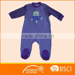 2017 Spring Velour Baby Footie Romper, Long Sleeve With Snaps Opening ,with Emb. thumbnail-2