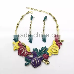 New Alloy Painting Colors Flower Design Choker Necklace& Earrings for Women thumbnail-6