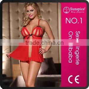 Women Open Big Breast Sexy Red Night Lingerie Baby Doll thumbnail-1