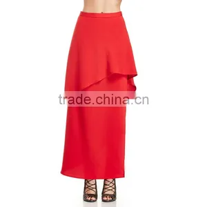 MGOO New Arrival Manufacturer Skirt Women Red Plain Maxi Ruffles Two Layers Runway Fashion Skirt 15146A143 thumbnail-5