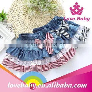 Latest Korean Stripe Bowknot Children Demin Jeans Skirts thumbnail-3