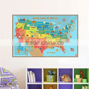Removable Wall Sticker USA America States Colorful Animal Map Wall Decor Animals Fruits Paint Craft Paper Living Room Bedroom st thumbnail-1