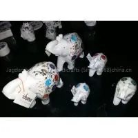 Marble Elephant Statue Real Stone Hand Carved Lattice Work Handmade Gift thumbnail-3