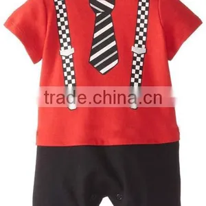 Gentle Style Short Sleeve Baby Boy Romper With Necktie thumbnail-4