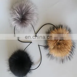 Natural Color Jumbo Raccoon Fur Pompom Accessory Hairband Hair Hoop thumbnail-6