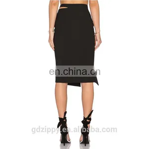 Black Plated Knee Length Women Leather Skirt thumbnail-3