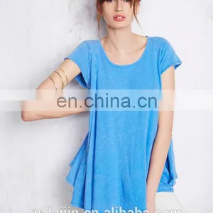 Short Sleeve Cotton Jersey Plain Color Ladie Back Cutout Tops,high Quality Babydoll Shirt thumbnail-6