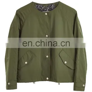Factory OEM Green Lightweight Ladies Bomer Jacket In Printed Lining thumbnail-2
